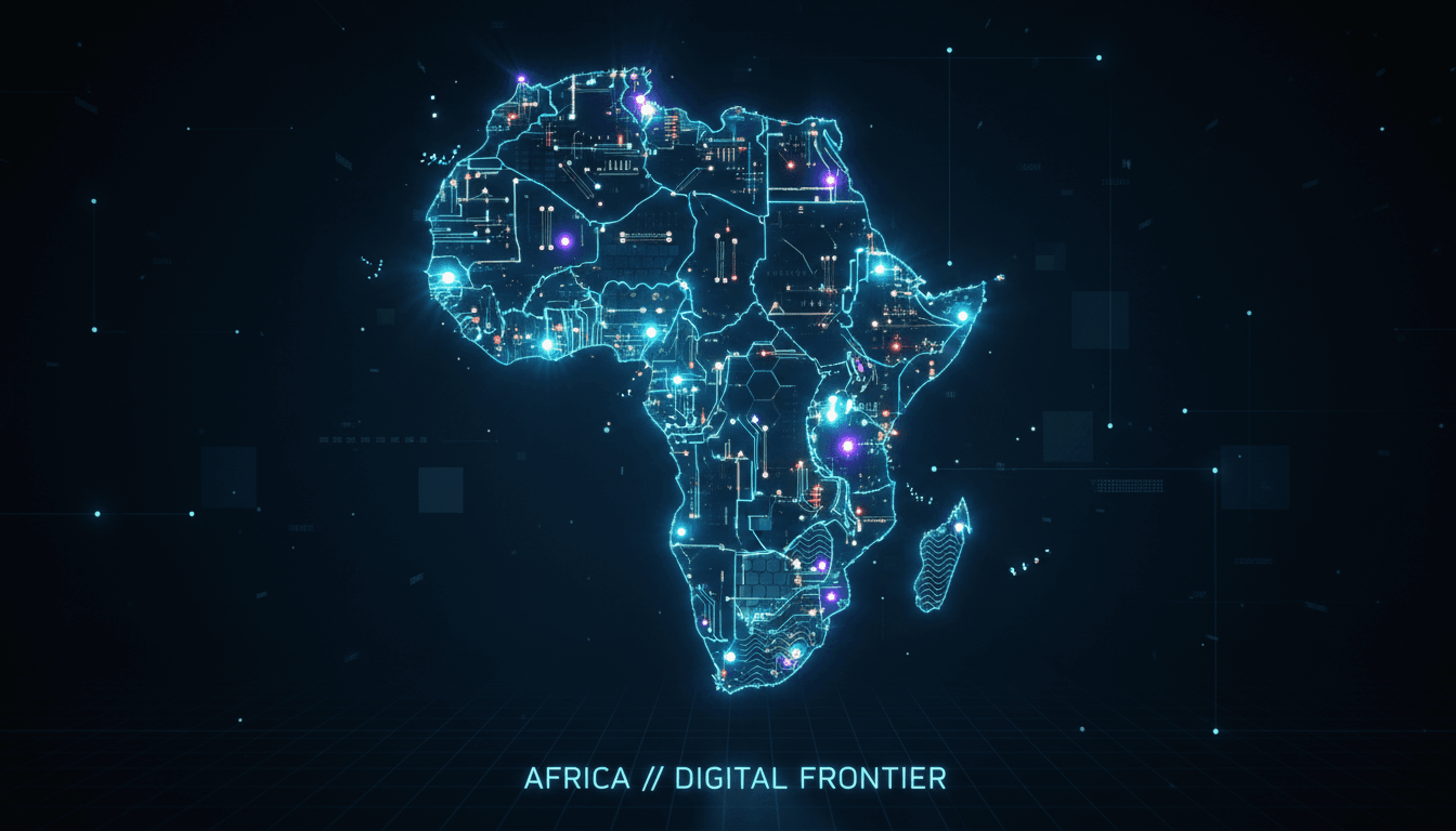 A glowing digital map of Africa representing Kristalogic's reach